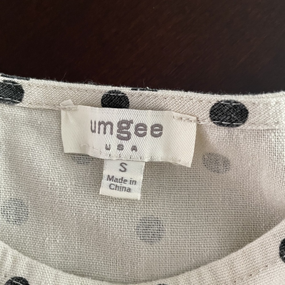 Umgee Linen Cotton Polka Dot Boxy Top Ivory Size S Canvas Fringe Twee Oversized - Picture 3 of 12